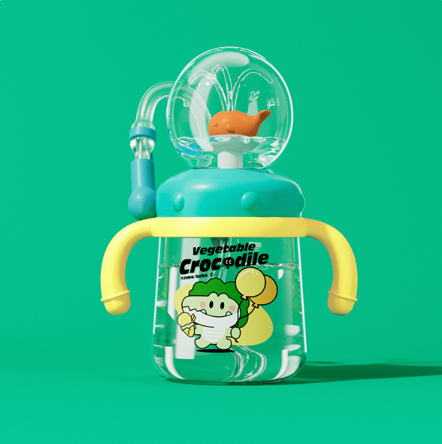 Children's Whale Cartoon Diving Fountain Water Bottle - Tritan Leakproof Sippy Cup (Various Sizes & Colors) - MegaEssentials