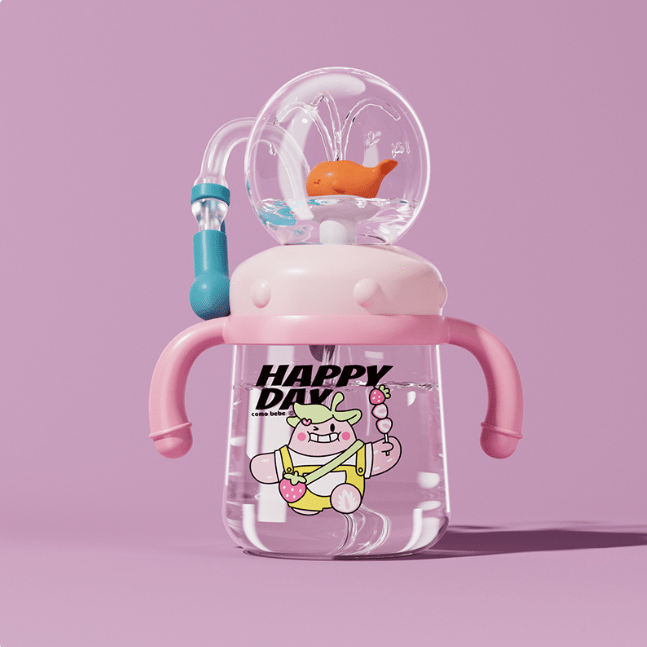 Children's Whale Cartoon Diving Fountain Water Bottle - Tritan Leakproof Sippy Cup (Various Sizes & Colors) - MegaEssentials
