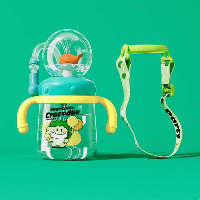 Children's Whale Cartoon Diving Fountain Water Bottle - Tritan Leakproof Sippy Cup (Various Sizes & Colors) - MegaEssentials