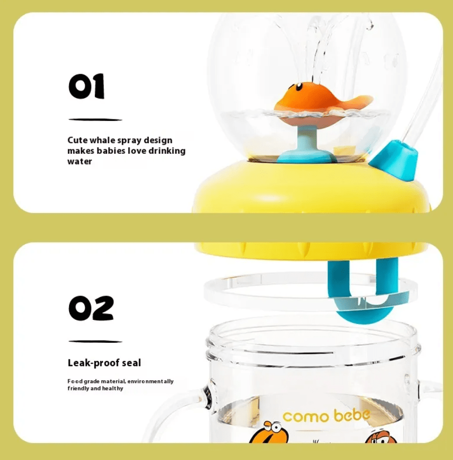 Children's Whale Cartoon Diving Fountain Water Bottle - Tritan Leakproof Sippy Cup (Various Sizes & Colors) - MegaEssentials
