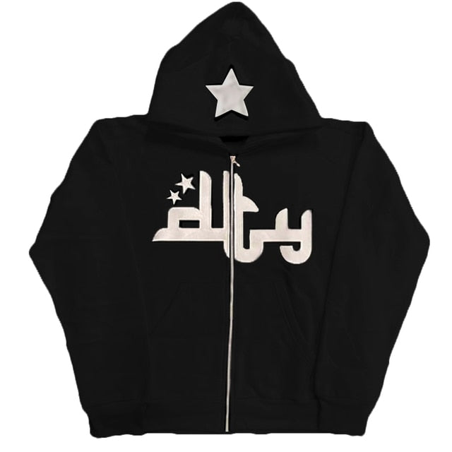 Star Printed Zip Up Hoodies - MegaEssentials