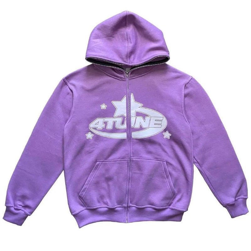 Star Printed Zip Up Hoodies - MegaEssentials