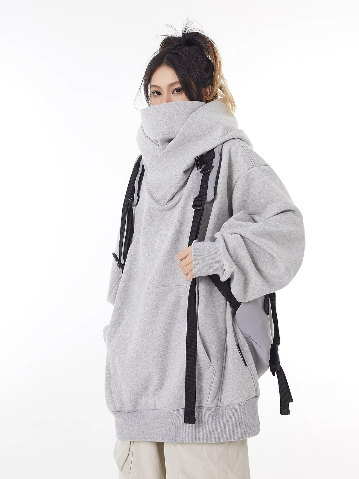 Loose High Collar Fleece Lined Hoodie - MegaEssentials