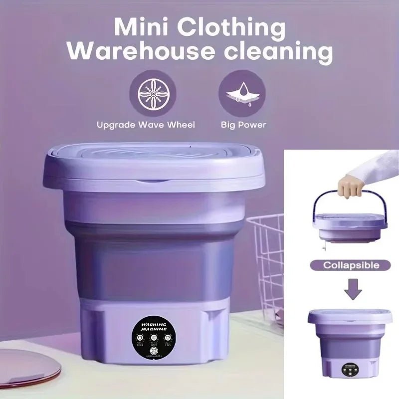 8L Foldable Mini Washing Machine Spin Dryer Portable Small Washer for Socks Underwear Lingerie Space-saving Household Appliance - MegaEssentials