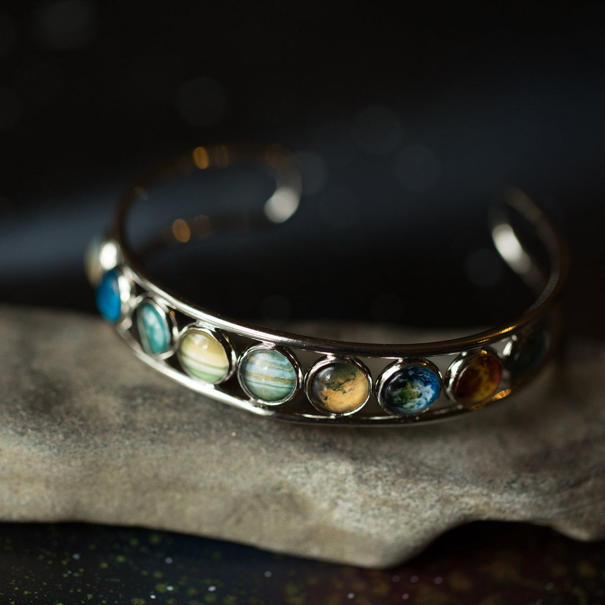 Solar System Silver Bangle Bracelet - MegaEssentials