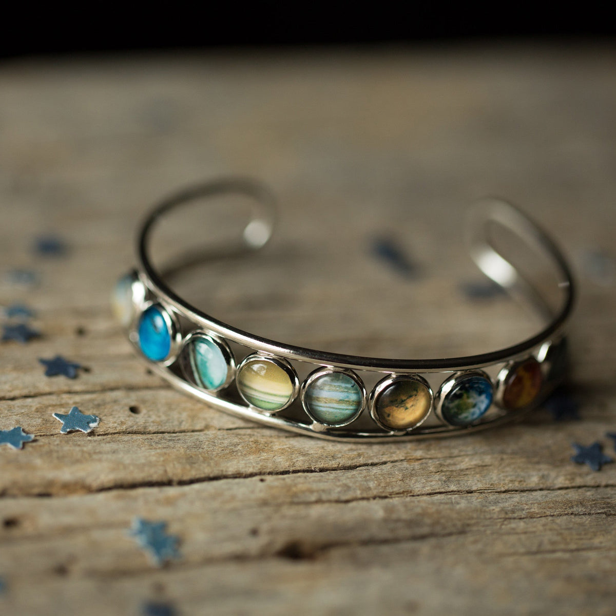 Solar System Silver Bangle Bracelet - MegaEssentials