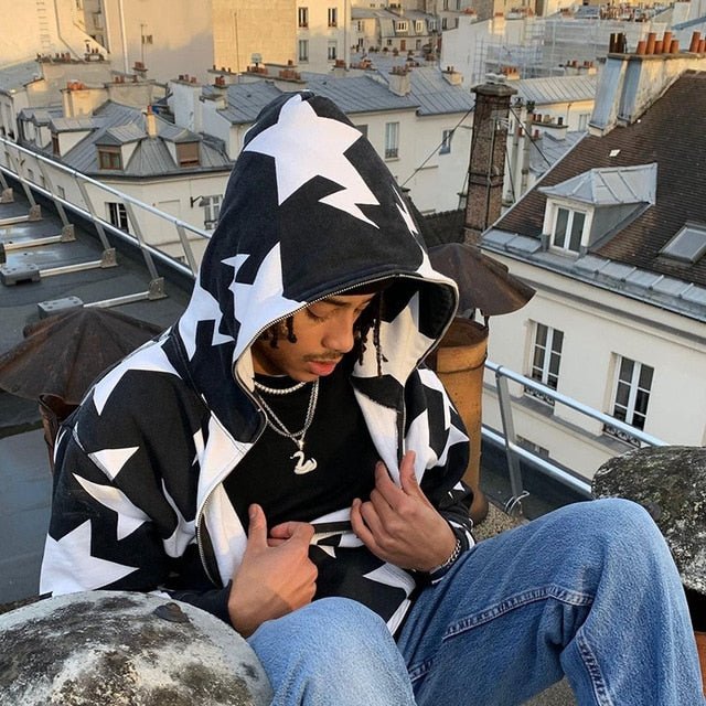 Star Printed Zip Up Hoodies - MegaEssentials