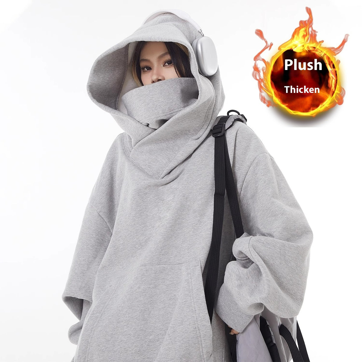 Loose High Collar Fleece Lined Hoodie - MegaEssentials
