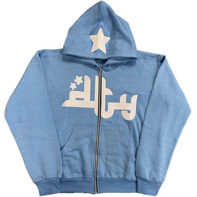 Star Printed Zip Up Hoodies - MegaEssentials